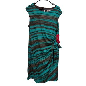 R&K Originals Womens 20W Teal Brown Brushstroke Sheath Dress Side Tie NWT